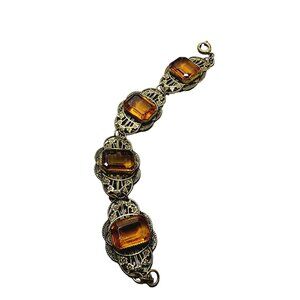 Vintage Czech Glass & Brass Bracelet (A1635)